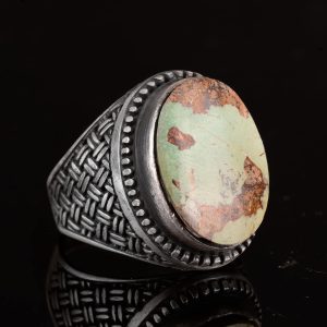 Gerçek Doğal Arizona Turkuazı Gümüş Taş, El Yapımı Yüzük, 925 Ayar Gümüş Yüzük Erkekler İçin - Görsel 3