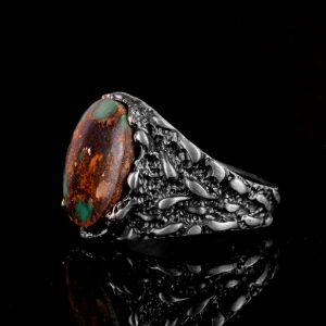 Gerçek Doğal Arizona Turkuaz Taş Yüzük, Erkekler İçin Hediye, 925 Ayar Gümüş Yüzük, Minimalist Yüzük (Stil-21) - Görsel 5