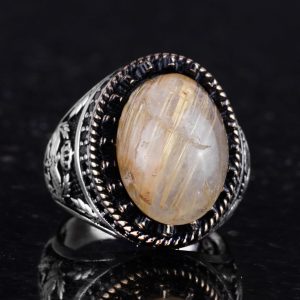 Gerçek Doğal Taş Yüzük - El Yapımı Şahin Yüzük - 925 Ayar Gümüş Rutilated Kuvars Yüzük - Görsel 5