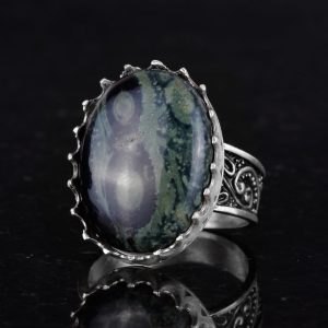 Gerçek Doğal Taş Yüzük - 925 Ayar Gümüş Büyük Yüzük - El Yapımı Yüzük (Yeşil Göz) - Görsel 6