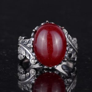 Gerçek Doğal Cabochon Yakut Taşlı Gümüş Kadın Yüzük, Vintage Bohem Tasarım - Görsel 4