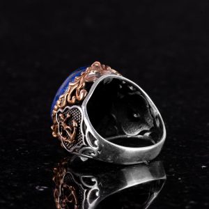 El Yapımı Lapis Lazuli Taş Yüzük, Yüzücü Halka Yüzük, 925K Sert Gümüş Erkek Yüzük - Bilgelik ve Gerçek Tasarımı - Görsel 8