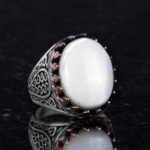 925 Ayar Katı Gümüş Erkek Yüzük - Doğal Taşlarla El Yapımı Şıklık (İnci Taşı) - Görsel 3