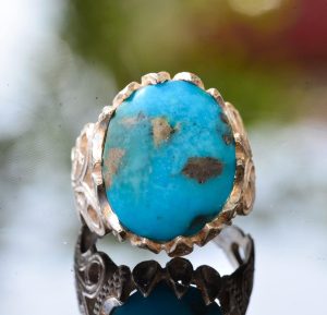 925 Ayar Gümüş Erkek Yüzük ile Doğal Arizona Turkuaz Taşı - Ham Taş Tasarımlı El Yapımı Takı - Görsel 2