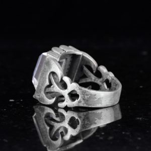 Sterling Gümüş Erkek Yüzük Doğal Kristal Taş Dikdörtgen Şekilli Erkek Yüzük - Görsel 7