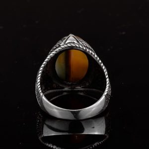 Gerçek Doğal Taş Erkek Yüzüğü, Kartal Yüzüğü, 925 Ayar Gümüş Yüzük (Akat) - Görsel 8