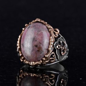 Gümüş Deniz Feneri Yüzüğü, Rhodonit Doğal Taş Yüzük, 925 Ayar Gümüş Erkek Yüzüğü - Görsel 4