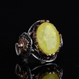 Leo Sembol Yüzüğü, Sarı Paraiba Taşlı Yüzük, 925 Ayar Gümüş Yüzük, Hayvan Gümüş Yüzük - Görsel 4