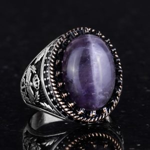 Gerçek Doğal Taş Yüzük - El Yapımı Kartal Yüzüğü - 925 Ayar Gümüş Yüzük (Ametist) - Görsel 5