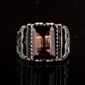 Gerçek Doğal Dumanlı Kuvars Taşı Yüzük, Gümüş Erkek Yüzüğü - Görsel 5