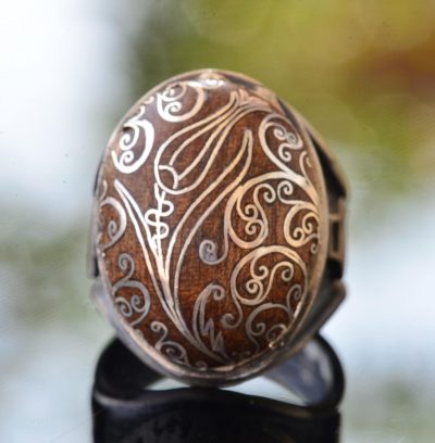 El Yapımı Ceviz Oymalı Gümüş Taş İşlemeli - Ayar Gümüş Erkek Yüzük - Görsel 5