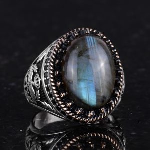 Gerçek Doğal Taş Yüzük - El Yapımı Kartal Yüzüğü - 925 Ayar Gümüş Yüzük (Labradorit) - Görsel 5