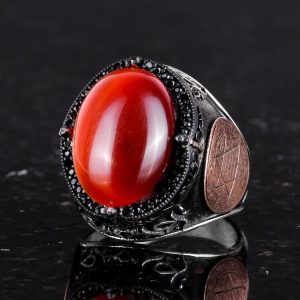 Gerçek Doğal Kırmızı Akik Taş Yüzük, 925 Ayar Gümüş Yüzük, Süleyman Yıldızı Yüzük - Görsel 4