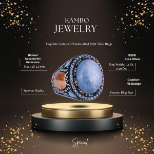 Gerçek Doğal Taş Yüzük - El Yapımı Yüzük - El İşçiliği 925 Ayar Gümüş Yüzük (Akuamarin) - Görsel 2