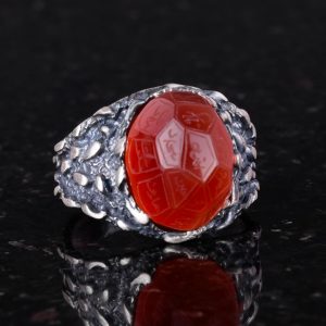 Gerçek Doğal Agate Taşlı Yüzük, 925 Ayar Gümüş Yüzük Erkekler İçin, İslami Gümüş Yüzük - Görsel 4