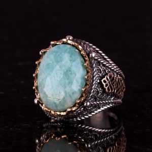 925 Ayar Katı Gümüş Yüzük, Gerçek Doğal Taş Yüzük (Amazonit) - Görsel 4