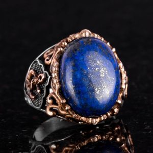 El Yapımı Lapis Lazuli Taş Yüzük, Yüzücü Halka Yüzük, 925K Sert Gümüş Erkek Yüzük - Bilgelik ve Gerçek Tasarımı - Görsel 7