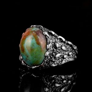 Gerçek Doğal Arizona Turkuaz Taş Yüzük, Erkekler İçin Hediye, 925 Ayar Gümüş Yüzük, Minimalist Yüzük (Stil-19) - Görsel 4