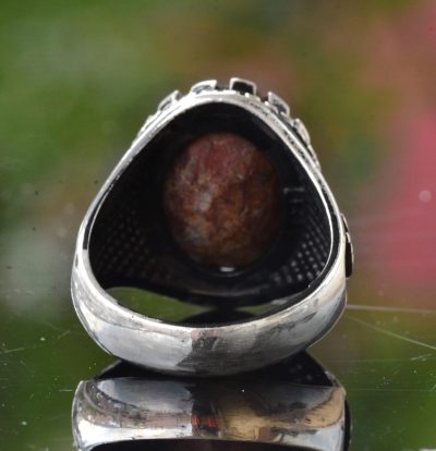 Gerçek Arizona Turkuaz Taş Yüzük, Ali Yazılı Yüzük, Müslüman Yüzük, 925 Ayar Gümüş Yüzük - Görsel 8