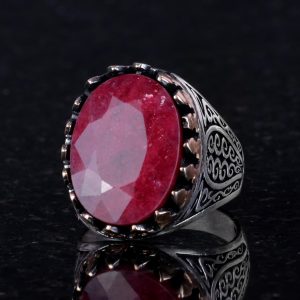 925 Ayar Katı Gümüş Erkek Yüzük Doğal Taşlarla - El Yapımı Şıklık (Fasetli Yakut Taş) - Görsel 4