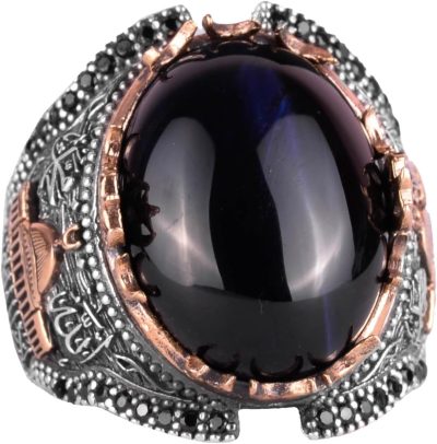 925 Ayar Gümüş Yüzükler, Lacivert Kedi Gözü Oluşturulmuş Taş Yüzük - Görsel 1