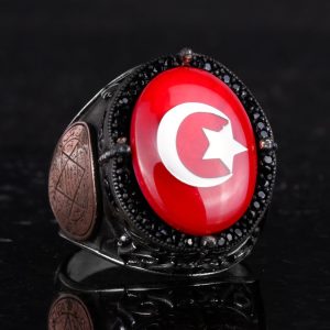 Yıldız ve Hilal Desenli Yüzük - El Yapımı Yüzük - 925 Ayar Gümüş Erkek Yüzüğü - Görsel 5