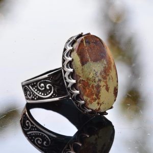 Büyük halka, Gerçek Doğal Arizona Turkuaz Taşı Yüzük, El Yapımı Yüzük, 925 Ayar Gümüş Yüzük Erkekler İçin - Görsel 4