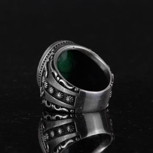 925K Saf Gümüş Erkek Yüzük, El Yapımı Doğal Zümrüt Taşlı Yüzük, Tasarım Gümüş Erkek Yüzük - Görsel 7