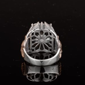 Gerçek Doğal Aytaşı Taşlı Kartal Erkek Yüzüğü, Vintage Yüzük, 925 Ayar Gümüş Yüzük Erkekler İçin - Görsel 9