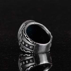 Doğal Yeşil Kan Taşı Yüzük, 925 Ayar Gümüş Yüzük, Tasarım Gümüş Erkek Yüzüğü - Görsel 7