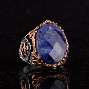 Denizci Çapa Gümüş Yüzük, Doğal Taş Yüzük, 925 Ayar Gümüş Yüzük (Sodalit) - Görsel 6