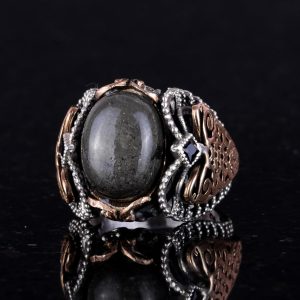 Gerçek Doğal Pirit Taşlı Yüzük, 925 Ayar Katı Gümüş Erkek Yüzük, Refah Manifestasyonu Tasarımı - Görsel 3