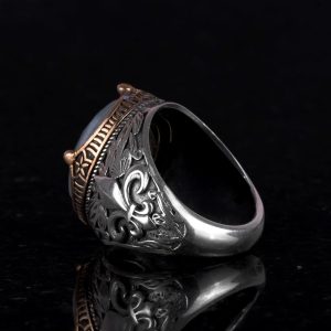 925 Ayar Gümüş El Yapımı Erkek Yüzük - Çeşitli Doğal Taşlarla Mevcut (Akvamarin) - Görsel 6