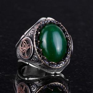 925 Ayar Katı Gümüş Erkek Yüzük Doğal Taşlarla - El Yapımı Zarafet (Yade Taşı) - Görsel 4