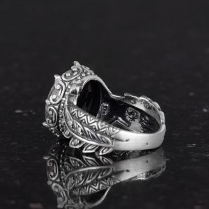 Gerçek Doğal Cabochon Safir Taşlı Vintage Bohem Tasarımlı Gümüş Kadın Yüzüğü - Görsel 7