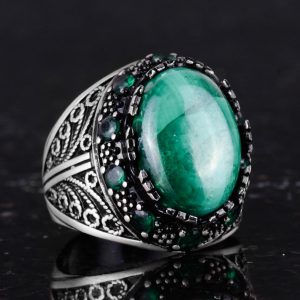 Gerçek Doğal Malakit Taşı Yüzük - 925 Ayar Gümüş El Yapımı Erkek Takısı - Görsel 5