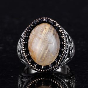 Gerçek Doğal Taş Yüzük - El Yapımı Şahin Yüzük - 925 Ayar Gümüş Rutilated Kuvars Yüzük - Görsel 4