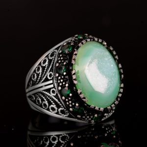 Gerçek Kristal Drusy Kuvars Taş Yüzük, 925 Ayar Gümüş Erkek Yüzük - Görsel 4