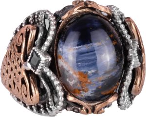 Gerçek Doğal Pietersite Taşı Yüzük, 925 Ayar Katı Gümüş Yüzük Erkekler İçin