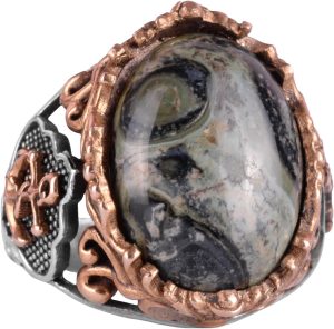 Yelkenli Çapa Yüzüğü, Yeşil Göz Taşı Yüzüğü - Canlı 925 Ayar Katı Gümüş Erkek Yüzüğü - Görsel 1