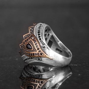 925 Ayar Gümüş Erkek Yüzük - Doğal Opal - Bronz Kaplama Detaylar - El Yapımı Dikkat Çekici Parça - Görsel 7