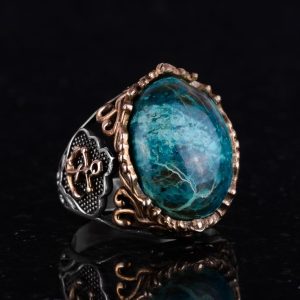 Gerçek Kaplan Göz Taşı Yüzük, Demir Yüzük, Denizci Erkek Yüzüğü, 925 Ayar Gümüş Yüzük (Krisokolla) - Görsel 4