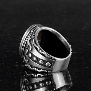 Yapılmış Taş Yüzük, 925 Ayar Gümüş Yüzük, Tasarım Gümüş Erkek Yüzüğü (Yapılmış Granat Taşı) - Görsel 5