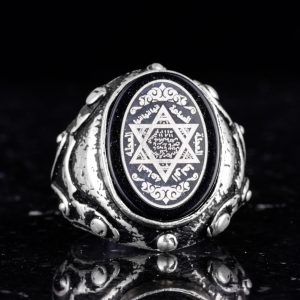 Sterling Gümüş Davut Yıldızı Yüzük, Oniks Taşlı Erkek Yüzüğü - Görsel 4