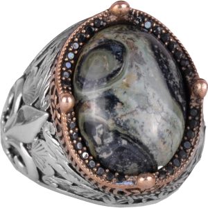 925 Ayar Gümüş El Yapımı Erkek Yüzük - Farklı Doğal Taşlarla Mevcuttur (Yeşil Göz) - Görsel 1