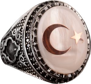 925 Ayar Gümüş Erkek Yüzük, Malcolm X Yüzüğü, Yıldız ve Hilal Yüzüğü