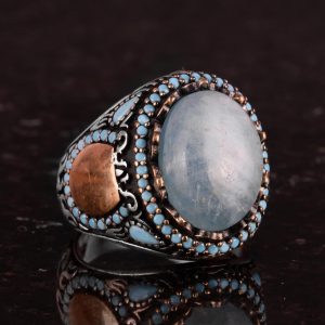 Gerçek Doğal Taş Yüzük - El Yapımı Yüzük - El İşçiliği 925 Ayar Gümüş Yüzük (Akuamarin) - Görsel 5