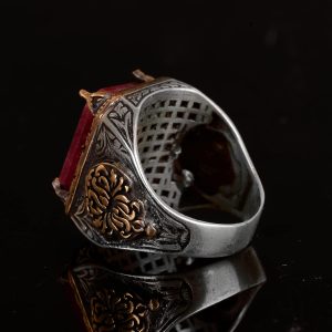 Gerçek Doğal Yakut Taşlı Erkek Yüzük, El Yapımı Kral Yüzüğü, 925 Ayar Gümüş Yüzük Erkekler İçin - Görsel 4