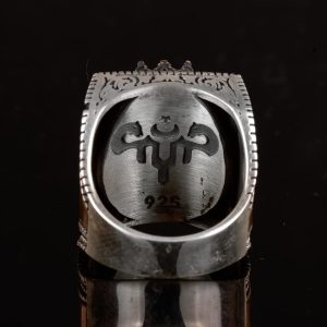 Gerçek Doğal Hematit Taş Yüzük, 925 Ayar Sert Gümüş Erkek Yüzük, İslami Yüzük, El Yapımı Yüzük - Görsel 6