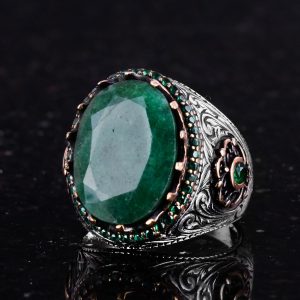 Gerçek Doğal Taş Yüzük - 925 Ayar Gümüş El Yapımı Yüzük (Zümrüt) - Görsel 6